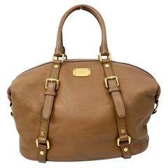 Michael Kors Brown Leather Handbag with Gold Hardware and Black Trim