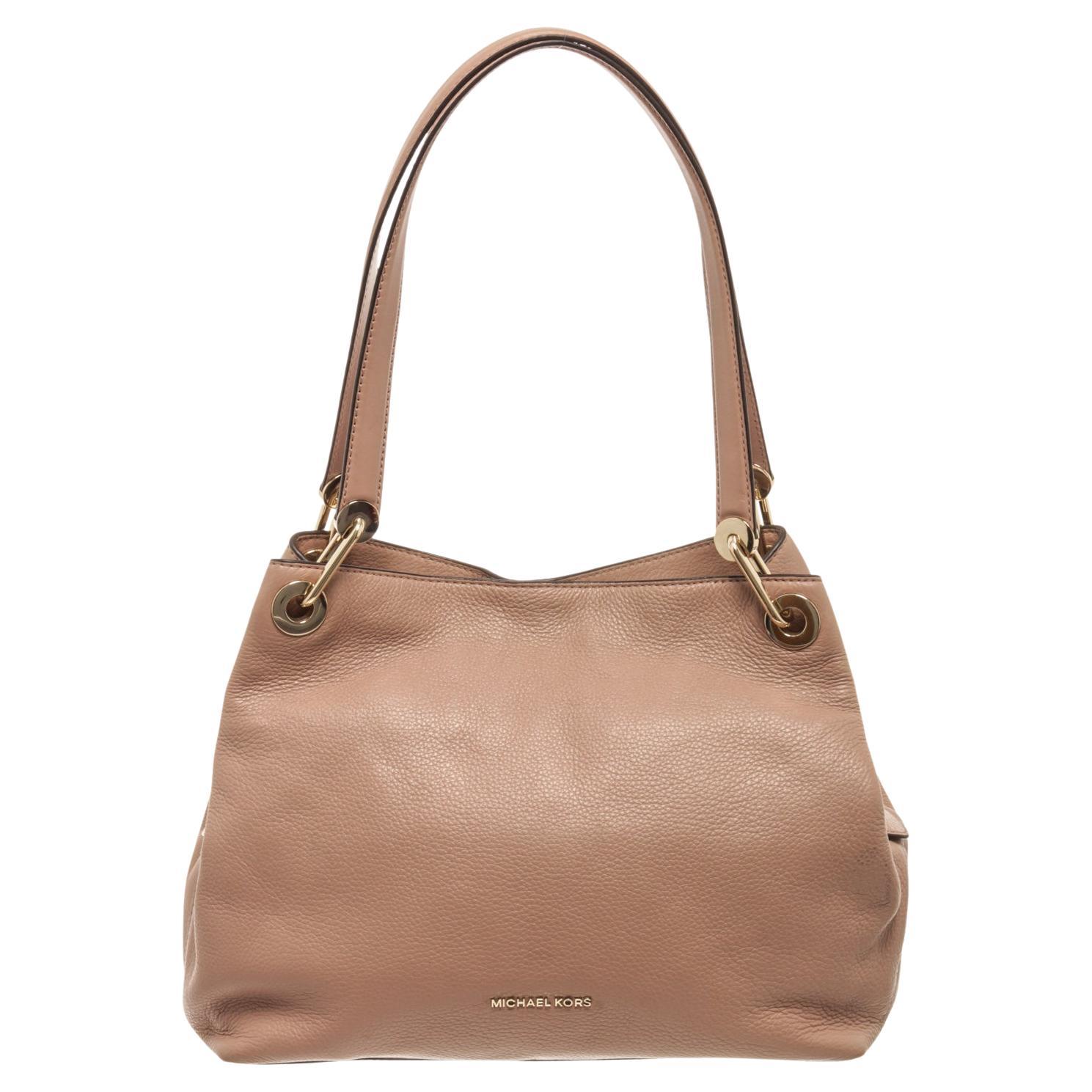 Michael Kors Gold Straw and Leather Medium Kinsley Shoulder Bag For