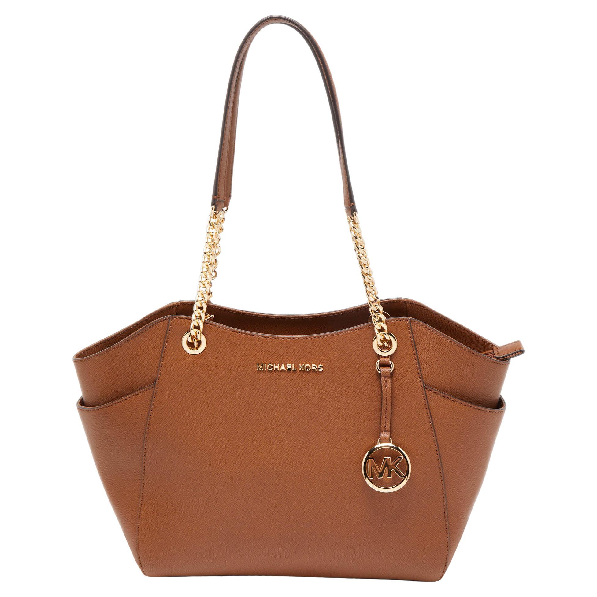 Michael Kors Brown Leather Jet Set Travel Chain Tote