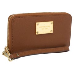 Michael Kors Brown Leather Jet Set Zip Around Wristlet Wallet