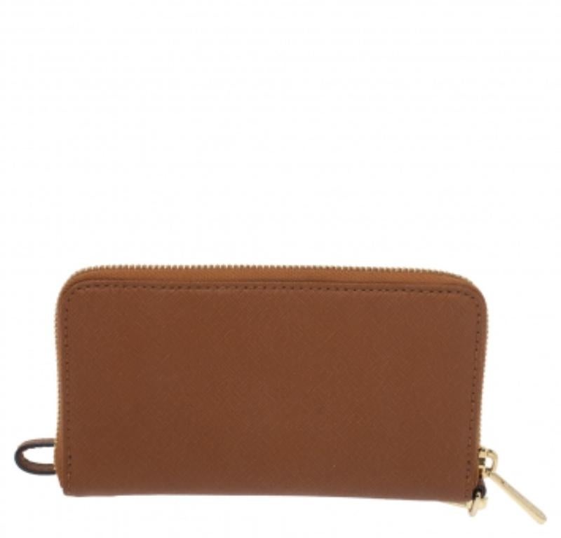 Michael Kors Brown Leather Jet Set Zip Around Wristlet Wallet For Sale 2