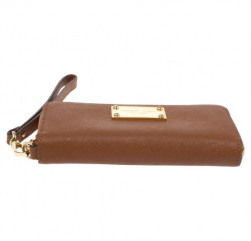 Michael Kors Brown Leather Jet Set Zip Around Wristlet Wallet For Sale 5
