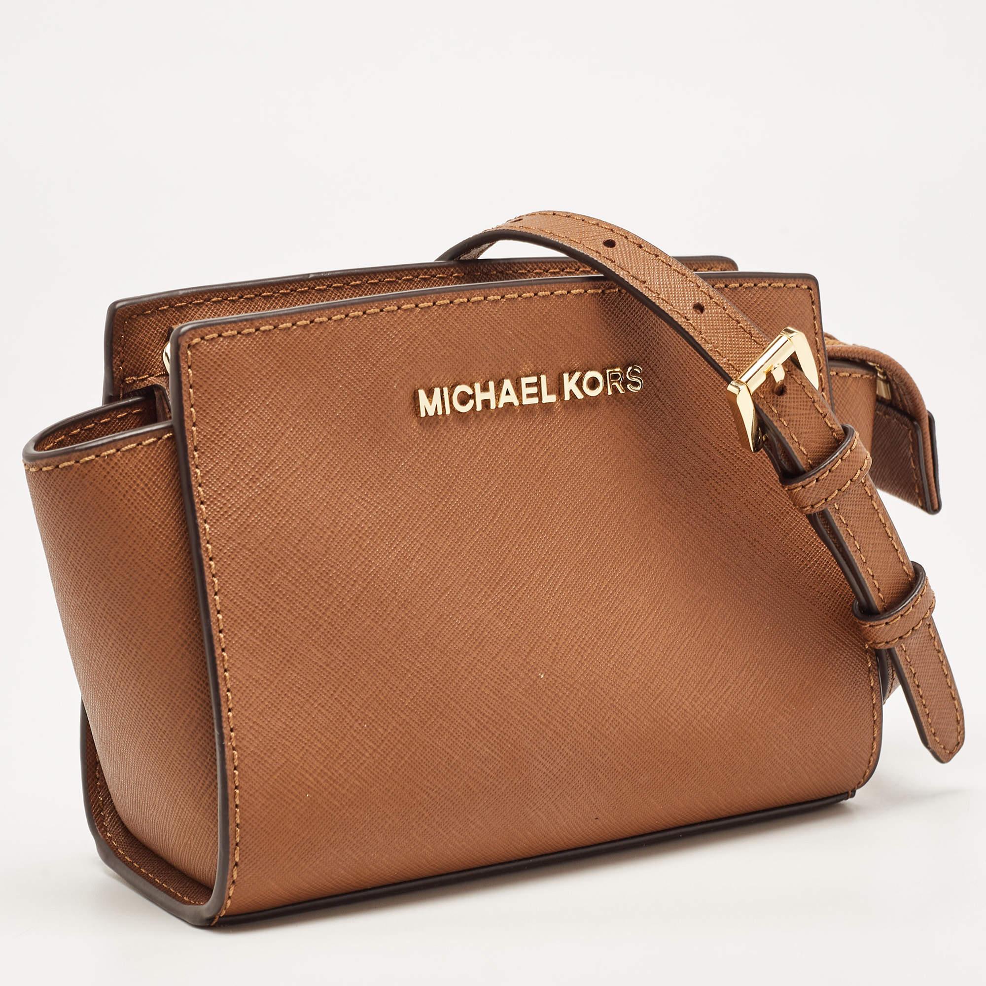 Women's Michael Kors Brown Leather Mini Selma Crossbody Bag