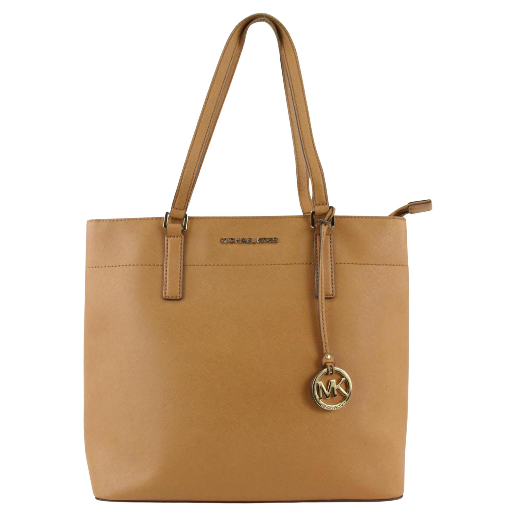 Michael Kors Beige/Brown Woven Straw And Leather Medium Naomi Shoulder