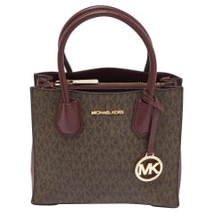 Michael Kors Brown/Red Signature Coated Canvas and Leather Mercer Tote