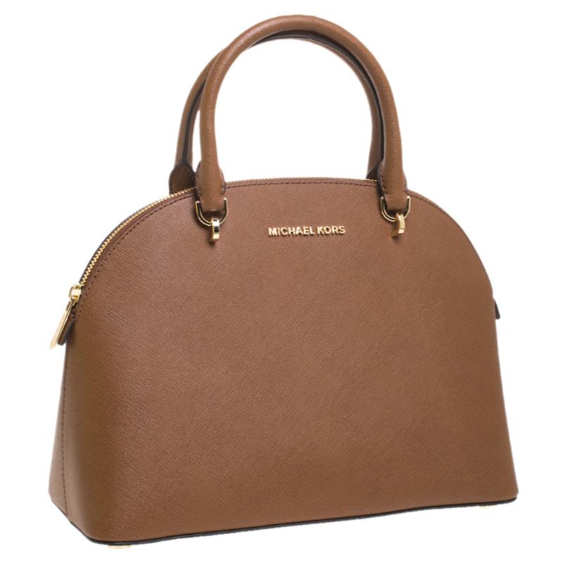Womens Bags Satchel bags and purses Michael Kors Dome Satchel Bag Emmy Saffiano Leather Medium Handbag in Navy Blue 