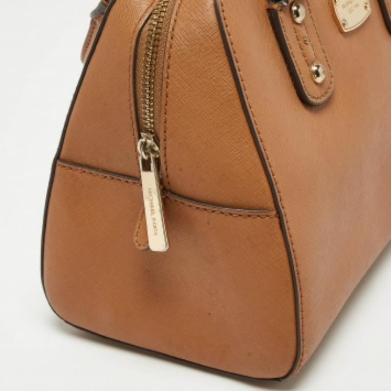 Michael Kors Brown Saffiano Leder Logo Satchel Damen im Angebot