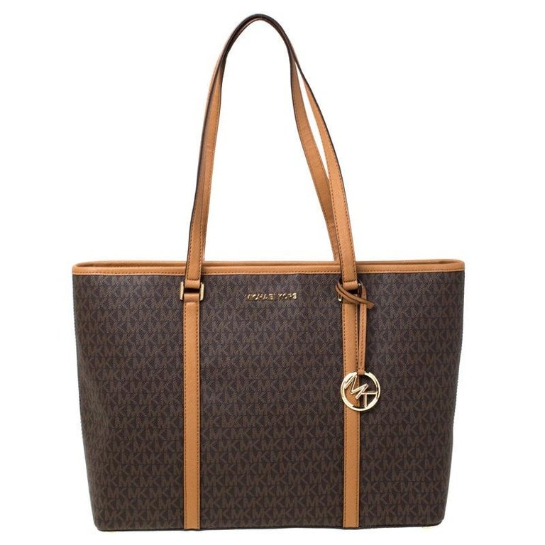 Michael Kors Brown/Tan Large Coated Canvas Sady Tote For Sale at 1stDibs
