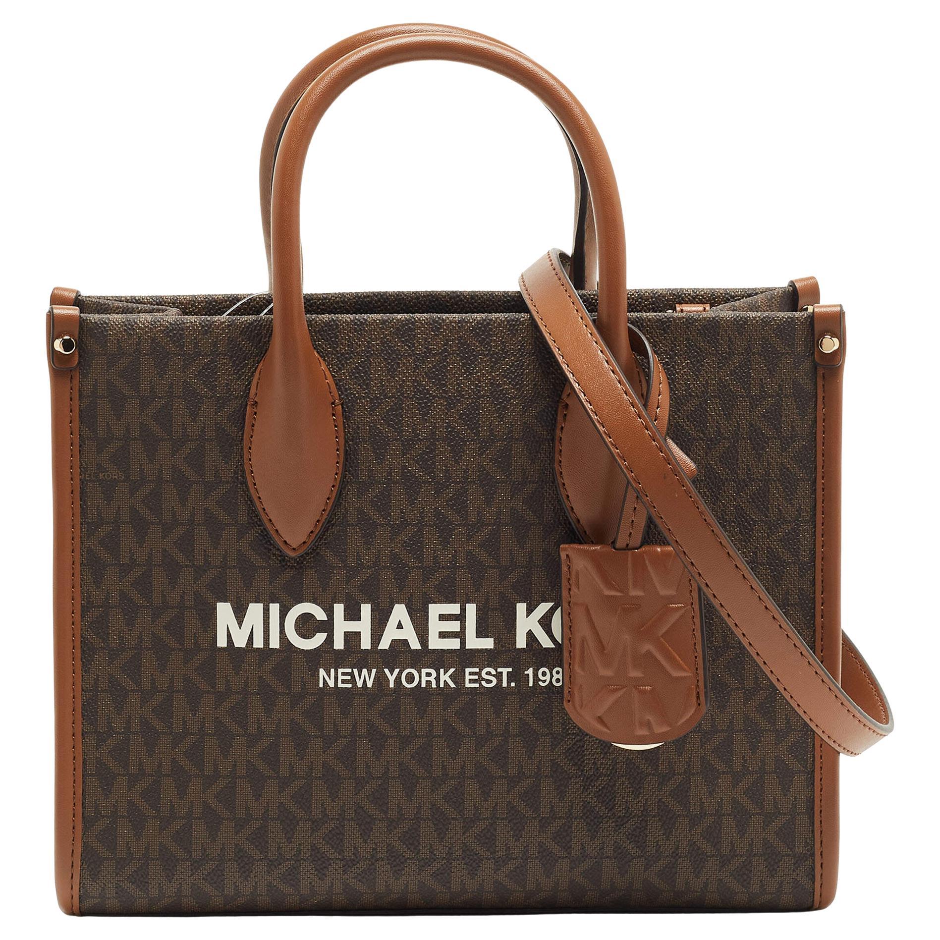 Michael Kors Brown/Tan Signature Coated Canvas and Leather Small Mirella Tote