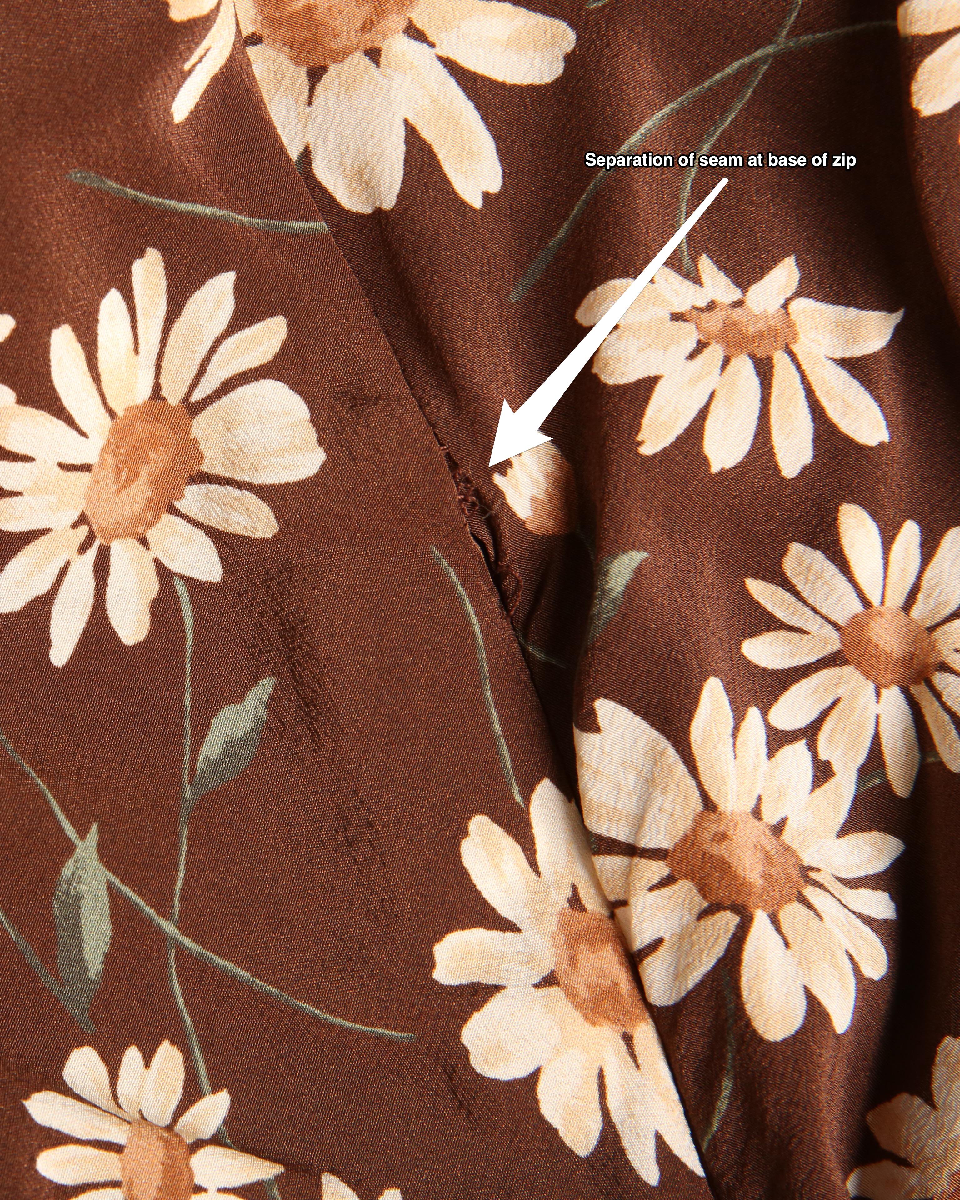 Michael Kors brown white floral daisy print ruffle tea style midi silk dress US4 7