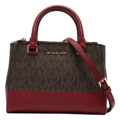 Michael Kors Burgundy/Brown Signature Coated Canvas and Leather XS Kellen Tote