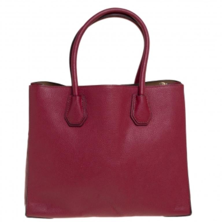 Brown Michael Kors Burgundy Grained Leather Large Mercer Tote For Sale