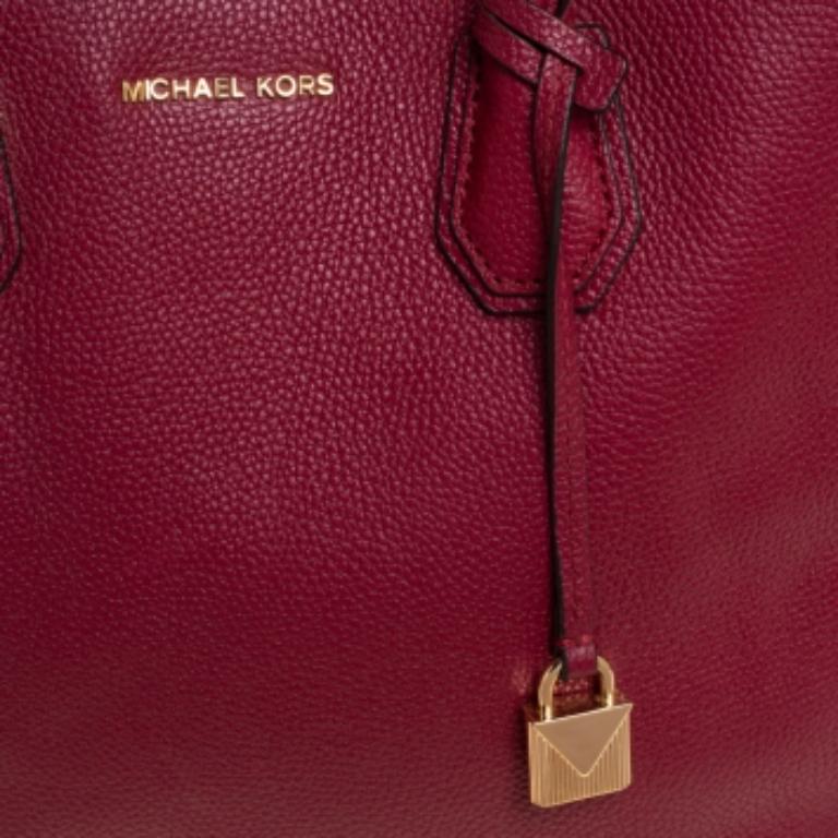 Michael Kors Burgundy Grained Leather Large Mercer Tote For Sale 1