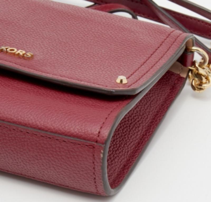 Women's Michael Kors Burgundy Leather Jet Set Flap Crossbody Bag For Sale