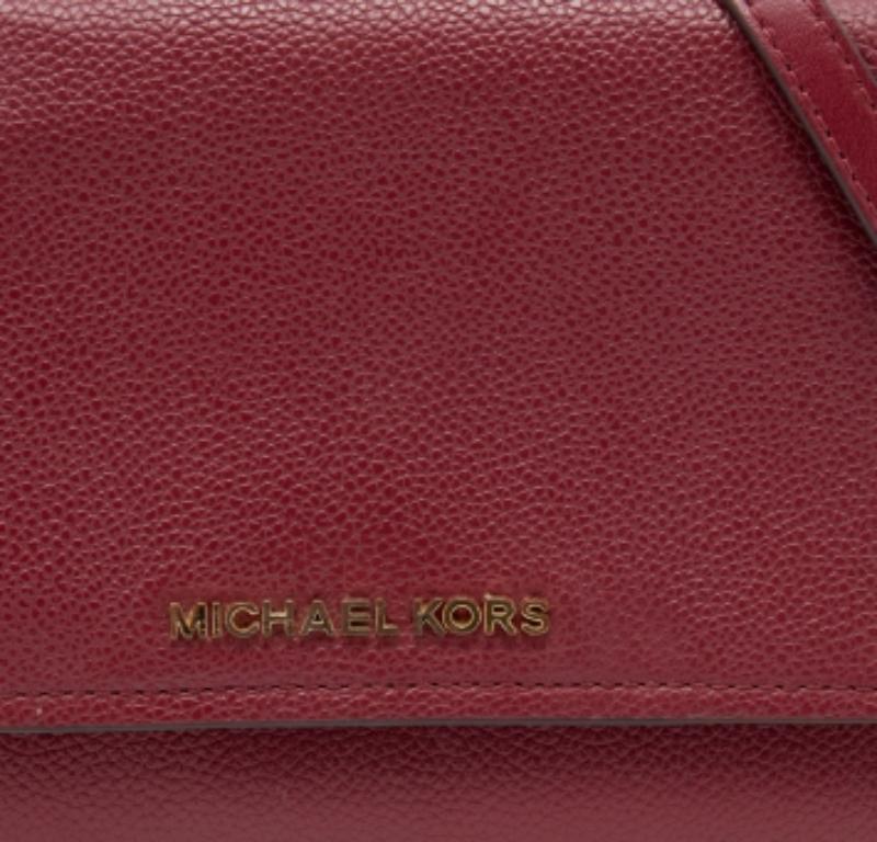 Michael Kors Burgundy Leather Jet Set Flap Crossbody Bag For Sale 1