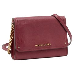 Michael Kors Burgundy Leather Jet Set Flap Crossbody Bag