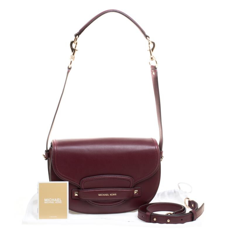 Michael Kors Burgundy Leather Medium Cary Saddle Shoulder Bag 3