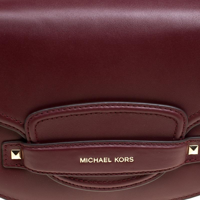 Black Michael Kors Burgundy Leather Medium Cary Saddle Shoulder Bag