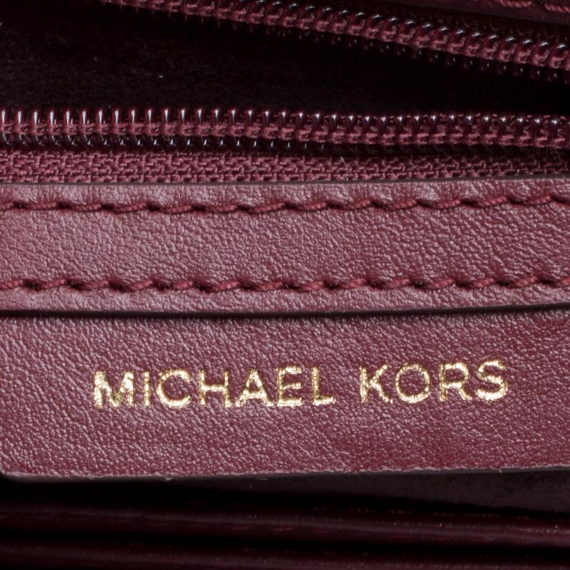 Women's Michael Kors Burgundy Leather Medium Cary Saddle Shoulder Bag