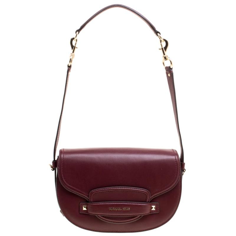 Michael Kors Burgundy Leather Medium Cary Saddle Shoulder Bag