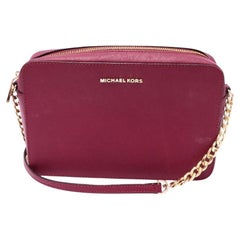 Michael Kors Borsa a tracolla in pelle saffiano bordeaux con tracolla a catena dorata