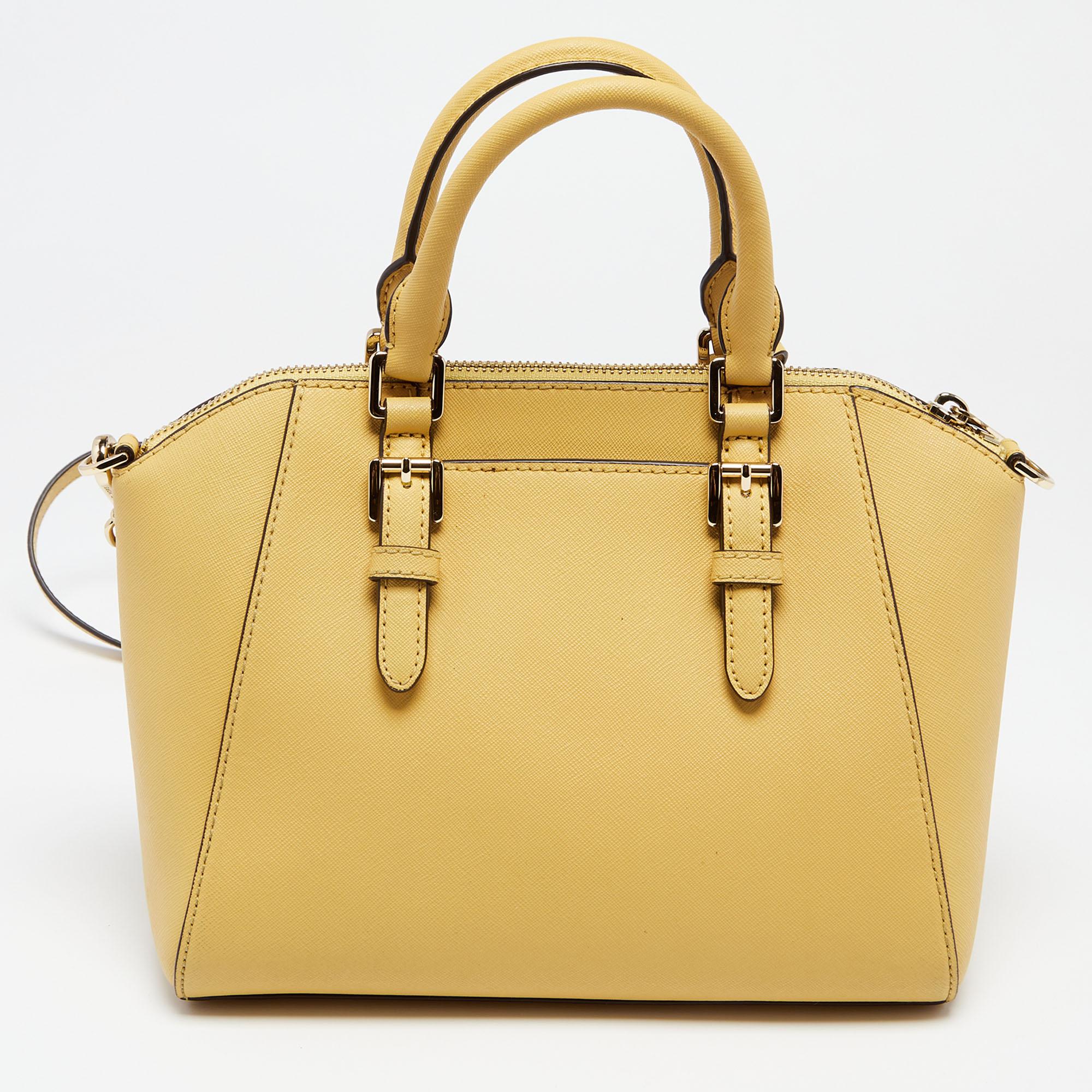 Michael Kors Butter Yellow Safiano Leather Medium Ciara Satchel at
