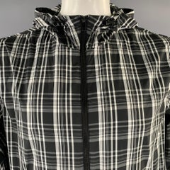 MICHAEL KORS Chest Size XL White Black Plaid Polyester Hooded Jacket