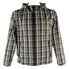 MICHAEL KORS Chest Size XL White Black Plaid Polyester Hooded Jacket