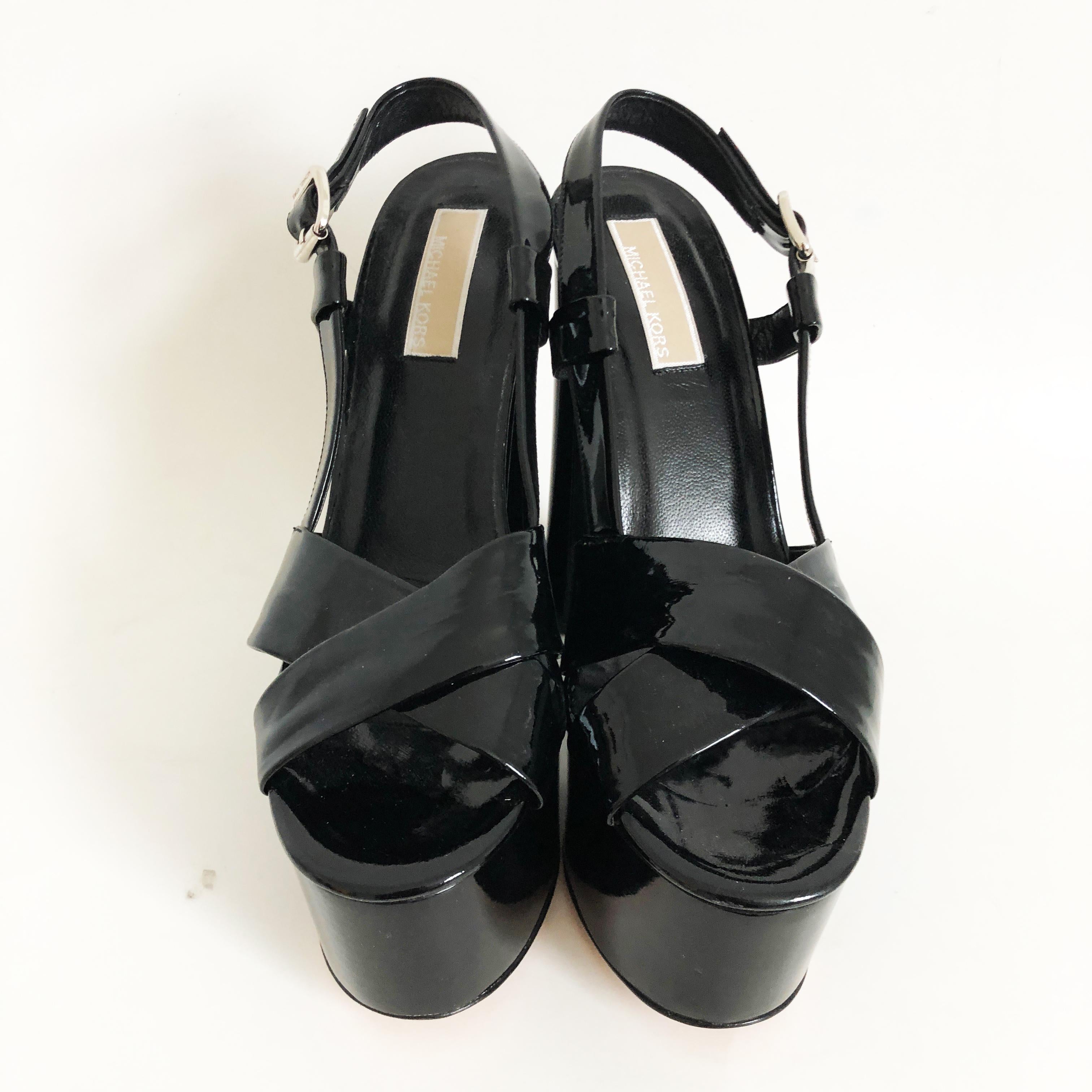 Michael Kors Chunky Platforms Sandals Heels Black Patent Retro Size 37.5 Pour femmes en vente