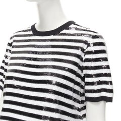 MICHAEL KORS COLLECTION 100% Merinowolle schwarz-weiß gestreiftes kastenförmiges Oberteil XS