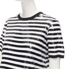 MICHAEL KORS COLLECTION 100% merino wool black white sequins striped boxy top XS
