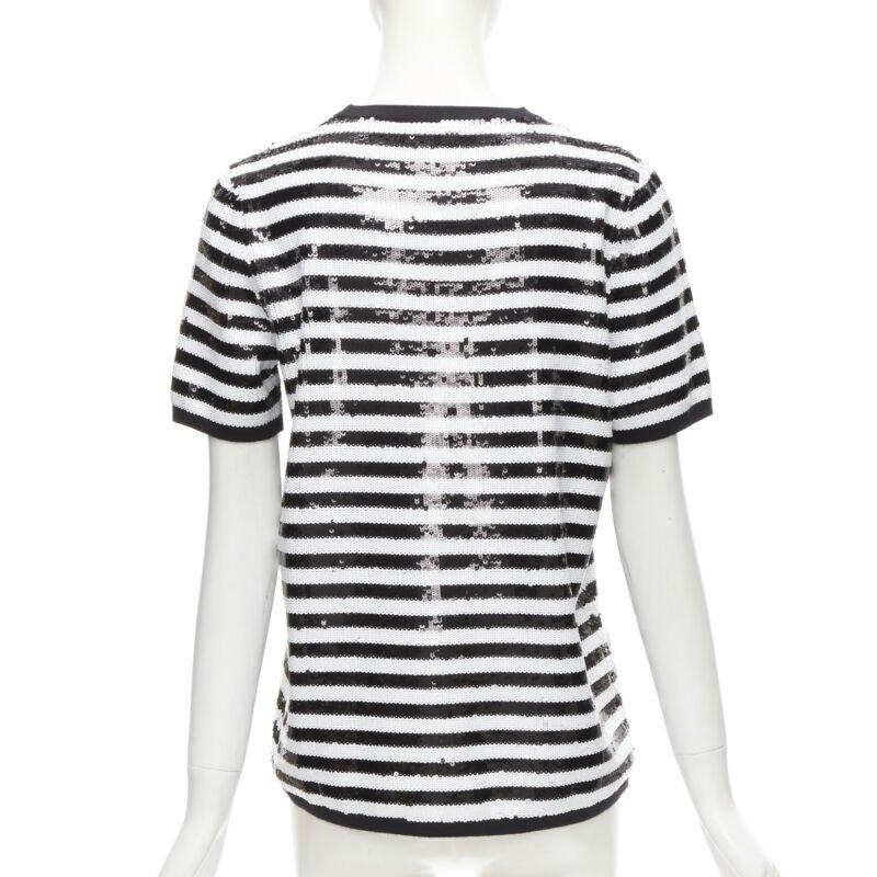 Women's MICHAEL KORS COLLECTION 100% merino wool black white sequins striped boxy top XS For Sale