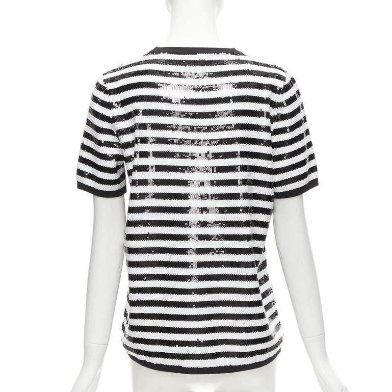 Women's MICHAEL KORS COLLECTION 100% merino wool black white sequins striped boxy top XS For Sale
