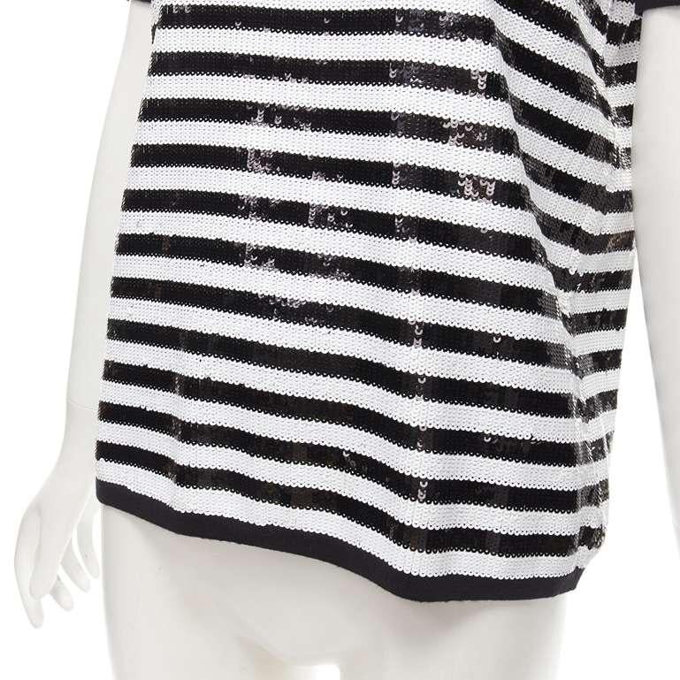 MICHAEL KORS COLLECTION 100% merino wool black white sequins striped boxy top XS For Sale 2
