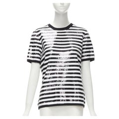 MICHAEL KORS COLLECTION 100% Merinowolle schwarz-weiß gestreiftes kastenförmiges Oberteil XS