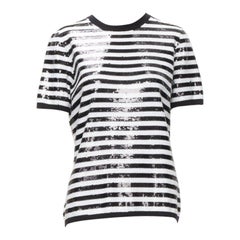 MICHAEL KORS COLLECTION 100% lana merina negro blanco lentejuelas top a rayas XS