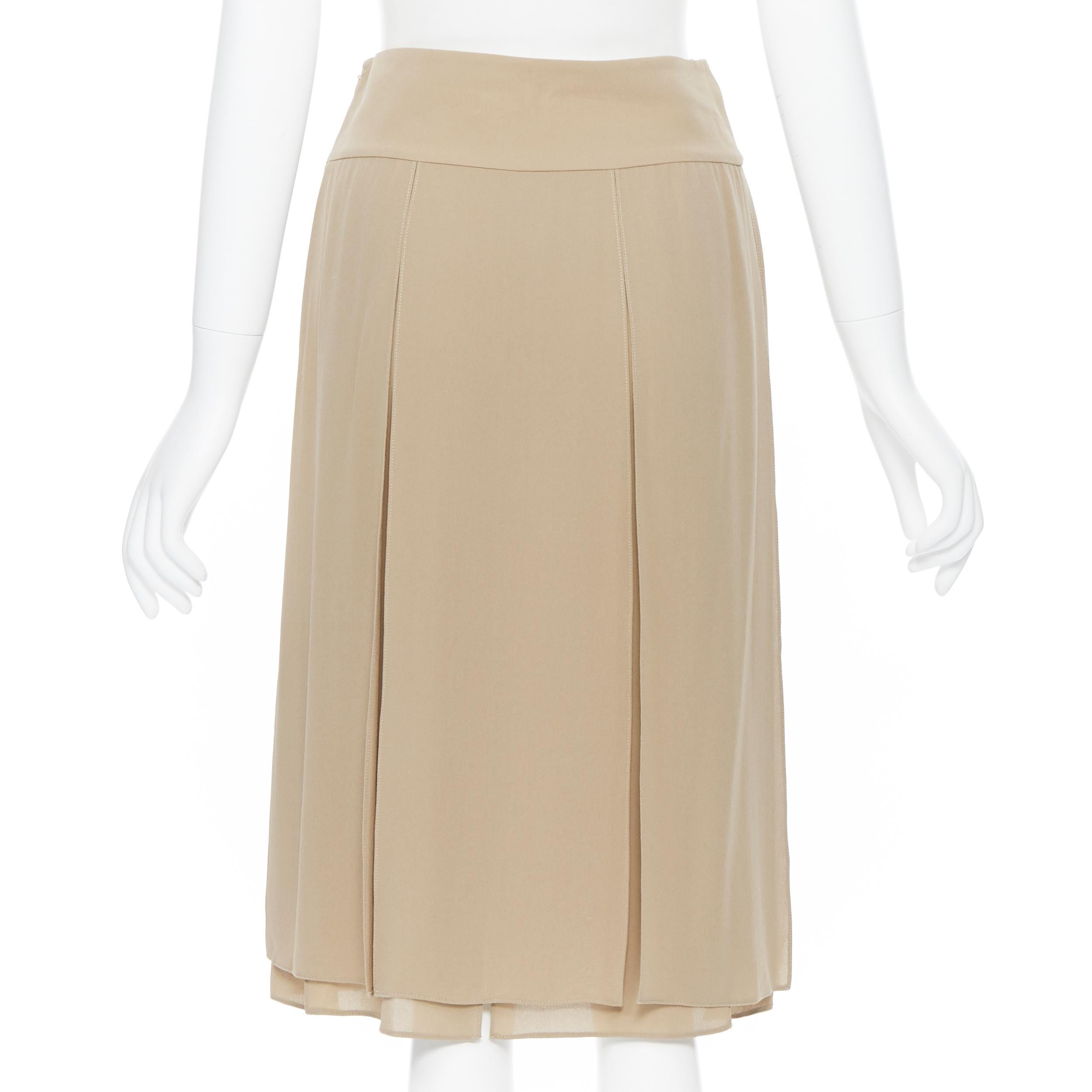 Beige MICHAEL KORS COLLECTION 100% silk camel beige pleated layered skirt US0 24