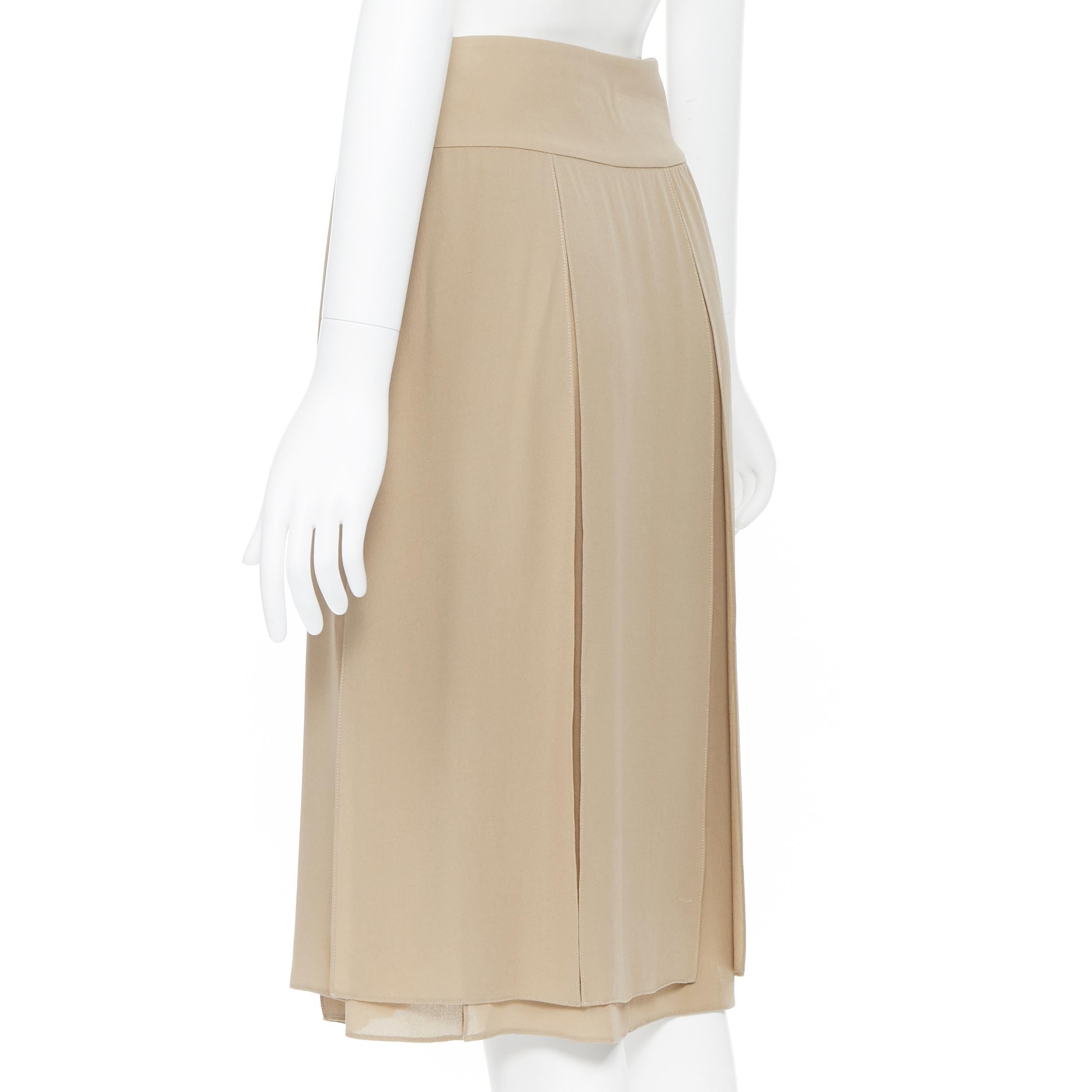 MICHAEL KORS COLLECTION 100% silk camel beige pleated layered skirt US0 24