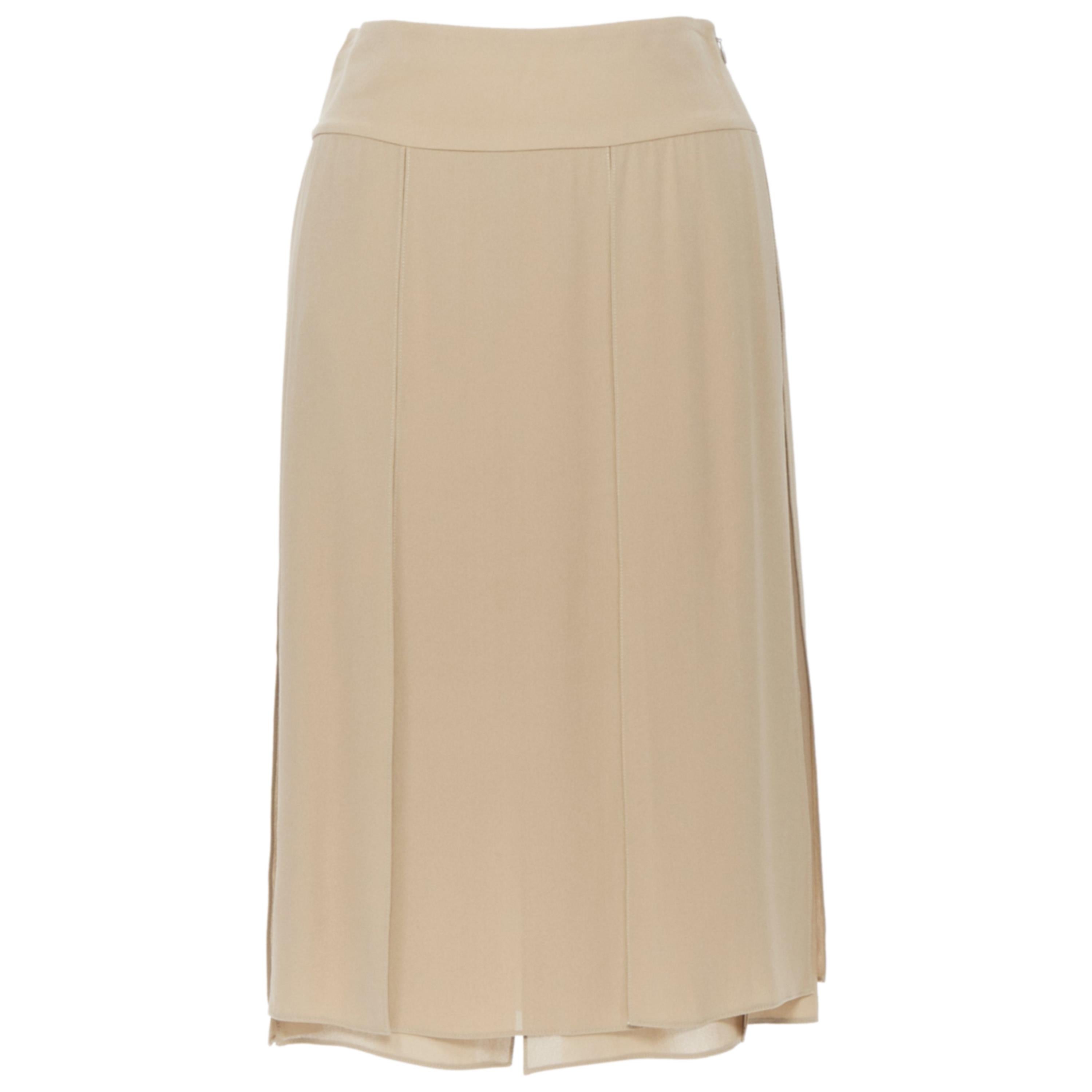 MICHAEL KORS COLLECTION 100% silk camel beige pleated layered skirt US0 24"