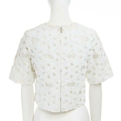 MICHAEL KORS COLLECTION 100% silk white floral textured embroidered crop top US0