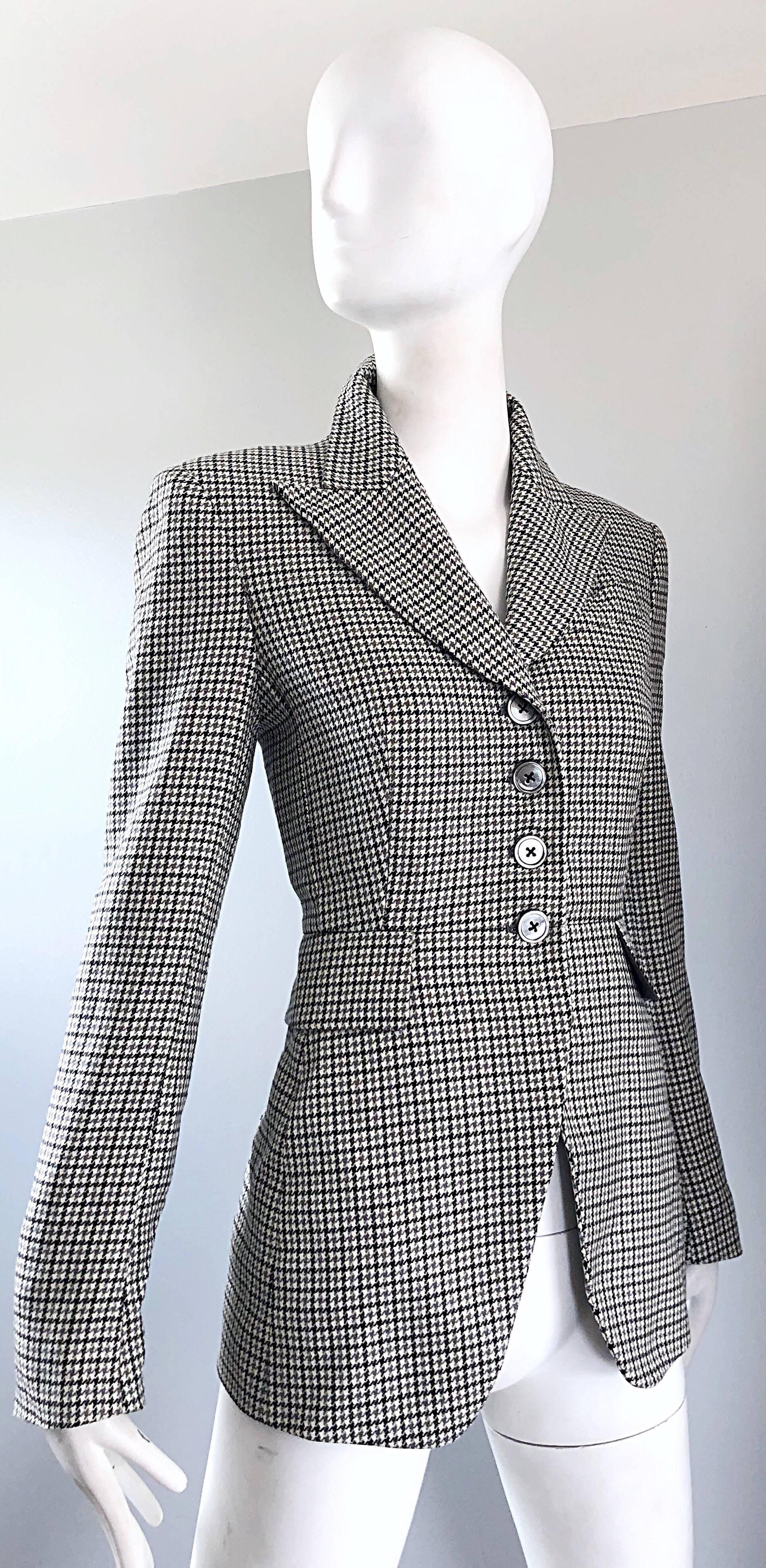 Michael Kors Collection 1990s Größe 2 / 4 Houndstooth Blazer in Grau + Schwarz im Angebot 8