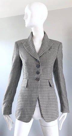 Michael Kors Collection 1990s Size 2 / 4 Gray + Black Houndstooth Blazer Jacket