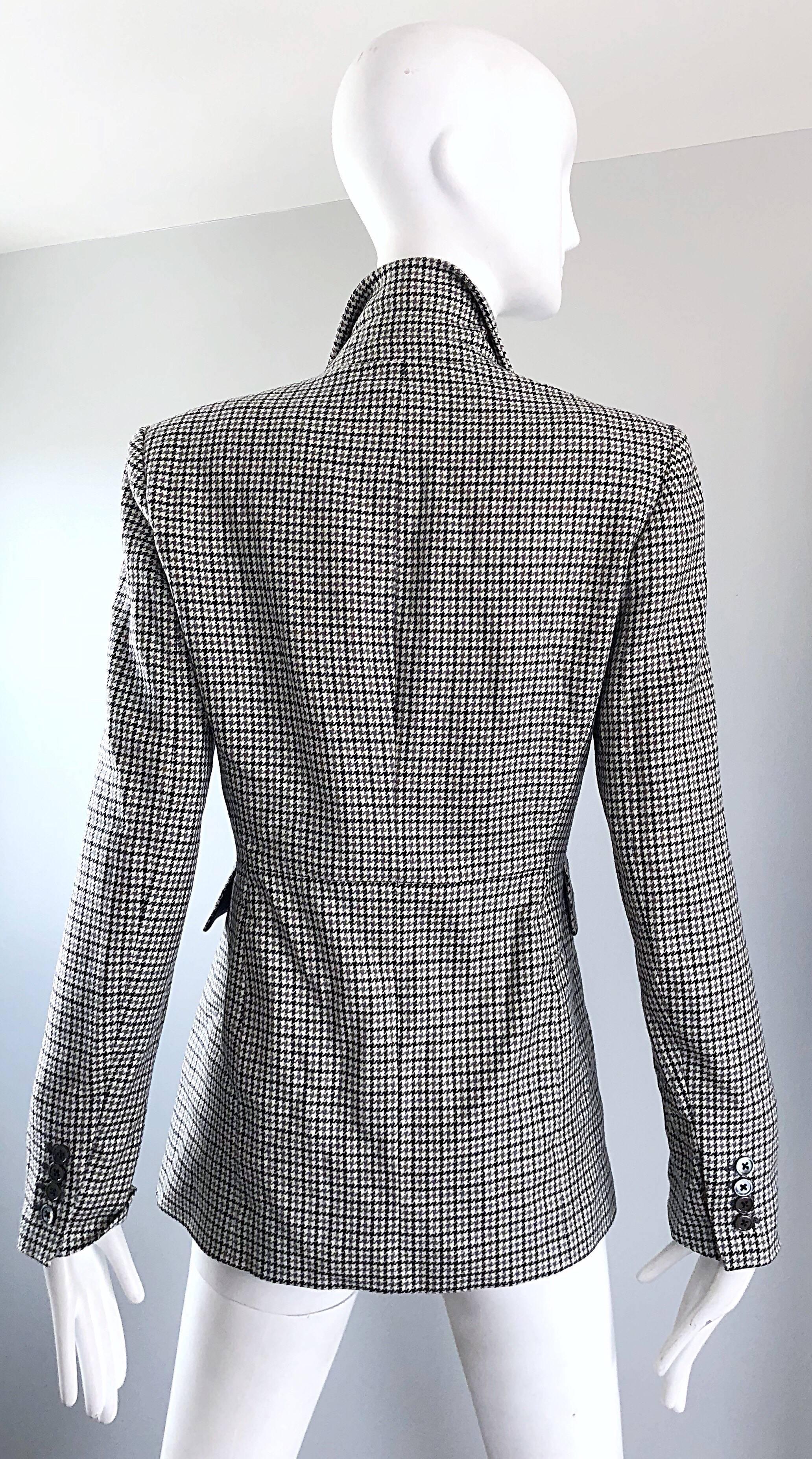 Michael Kors Collection 1990s Größe 2 / 4 Houndstooth Blazer in Grau + Schwarz im Angebot 1