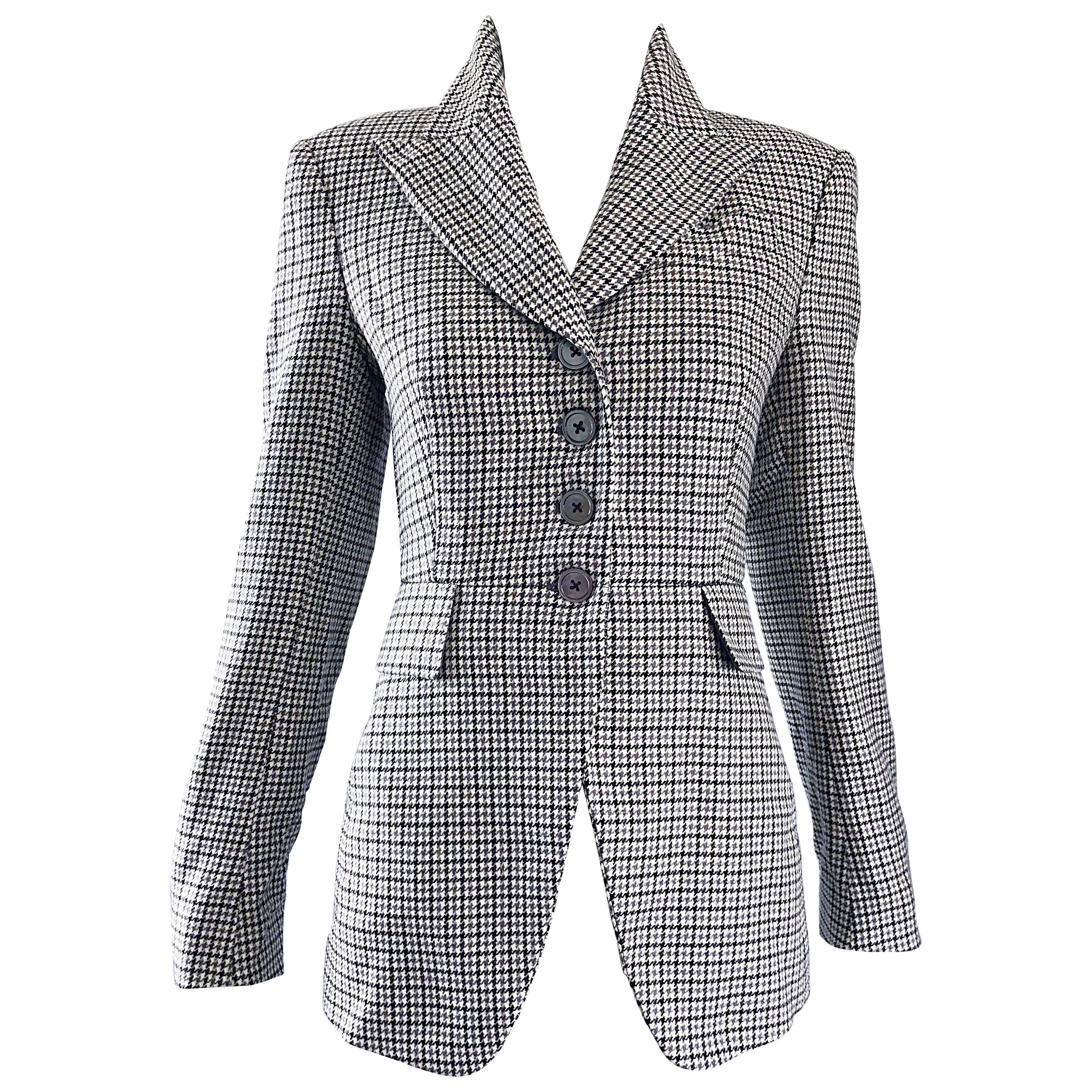 Michael Kors Collection 1990s Größe 2 / 4 Houndstooth Blazer in Grau + Schwarz