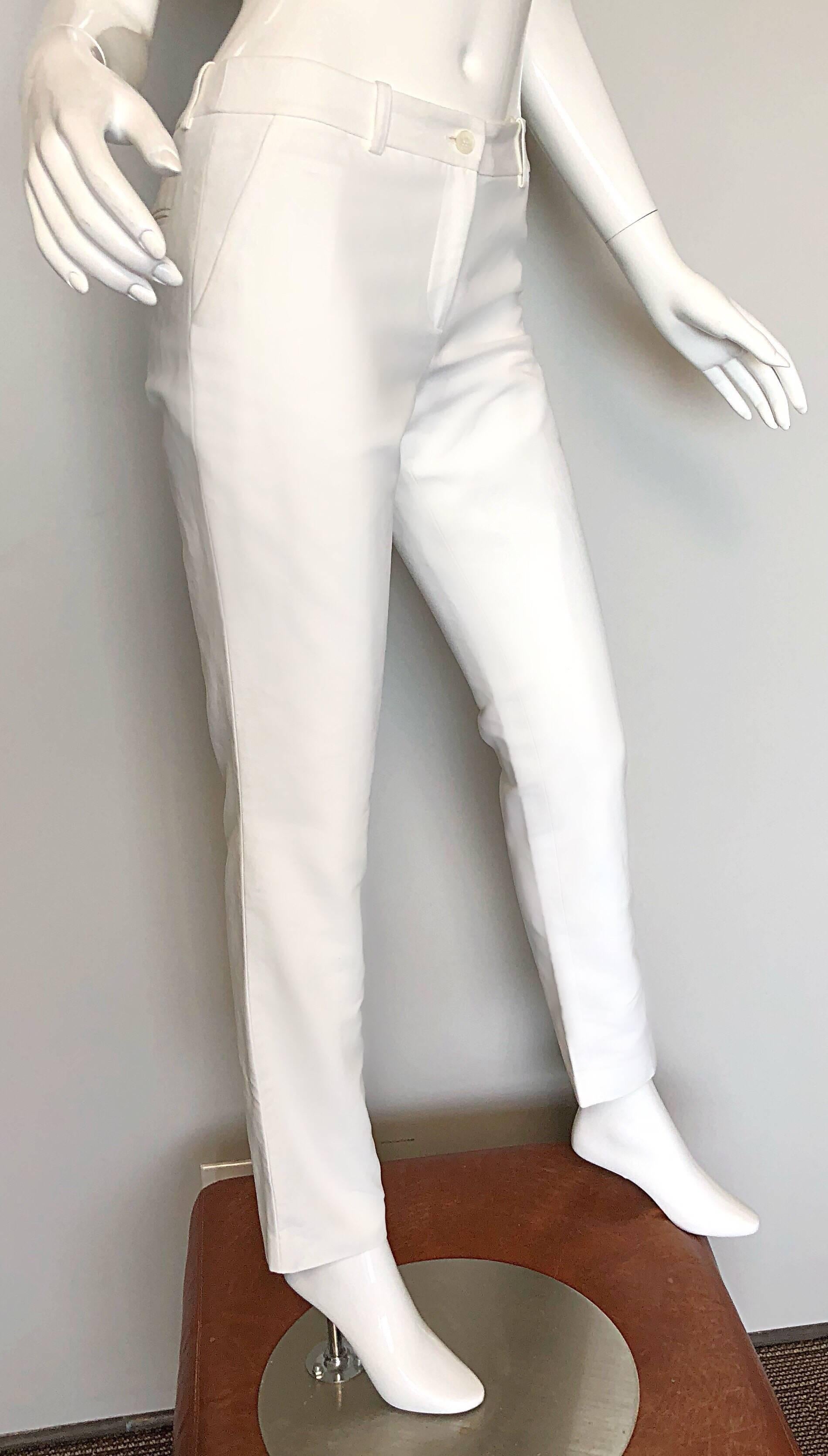 Gray 2000s Michael Kors Collection Size 2 White High Waisted Slim Cigarette Pants