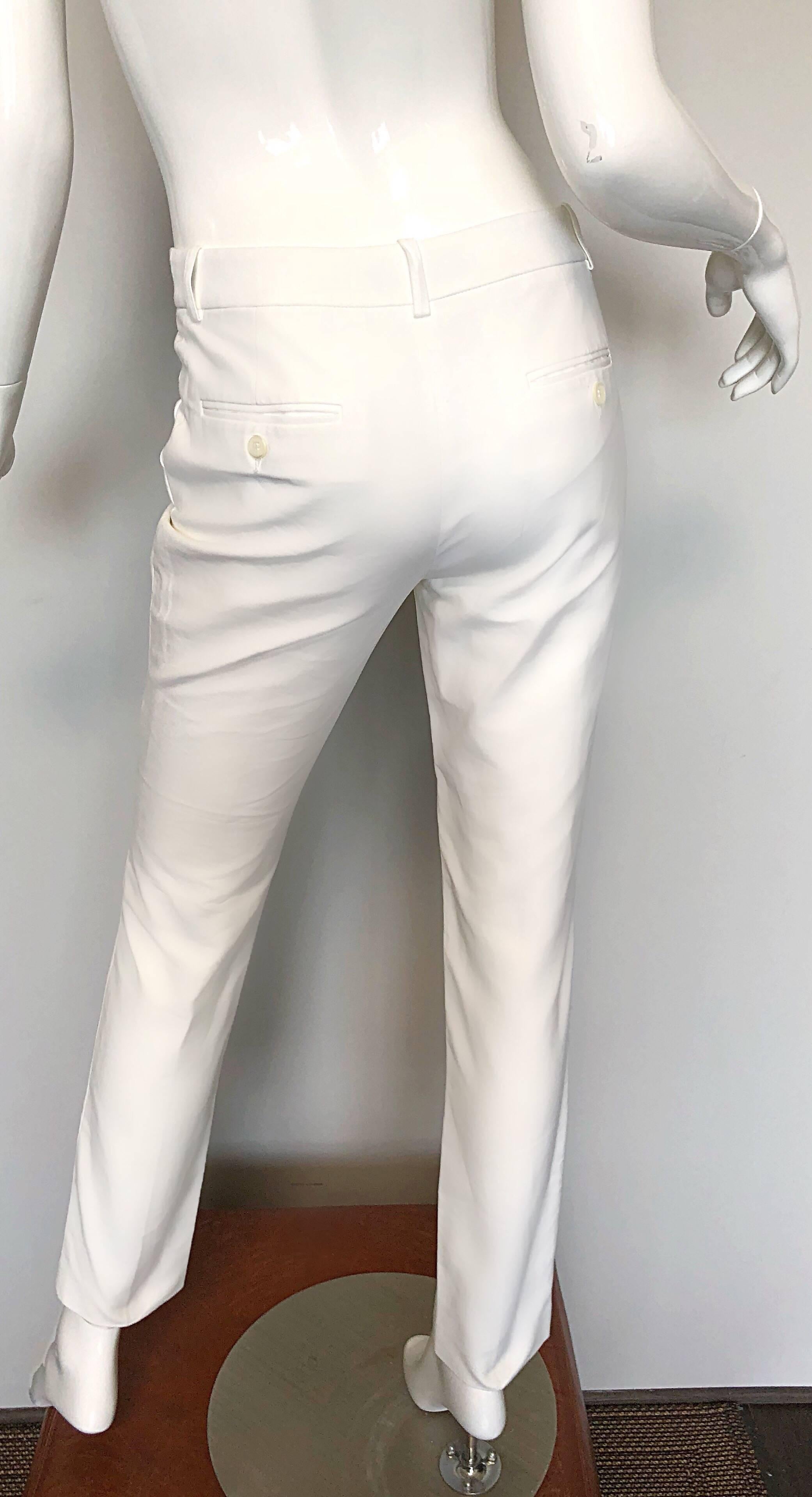 2000s Michael Kors Collection Size 2 White High Waisted Slim Cigarette Pants In Excellent Condition In San Diego, CA