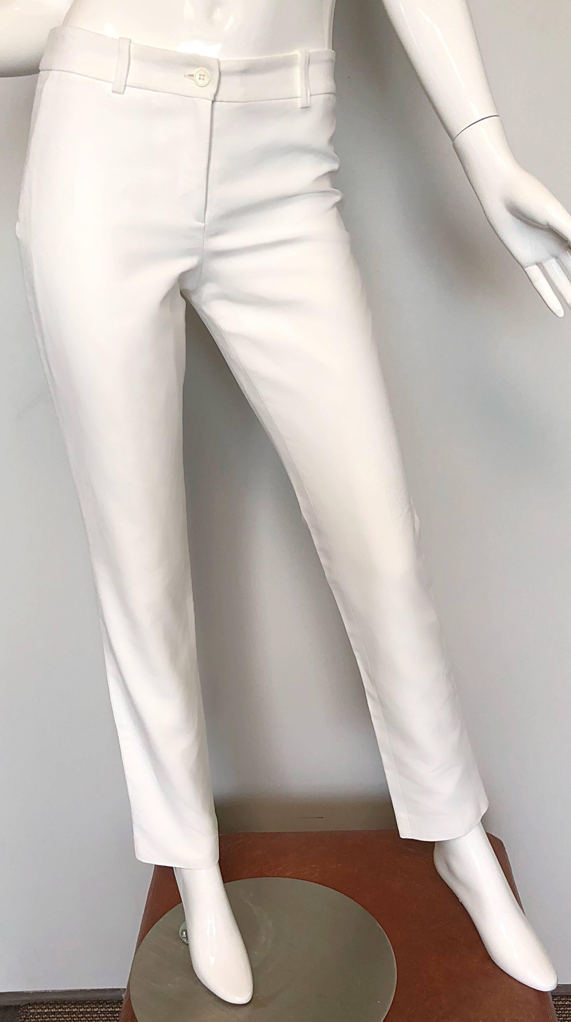 Women's 2000s Michael Kors Collection Size 2 White High Waisted Slim Cigarette Pants