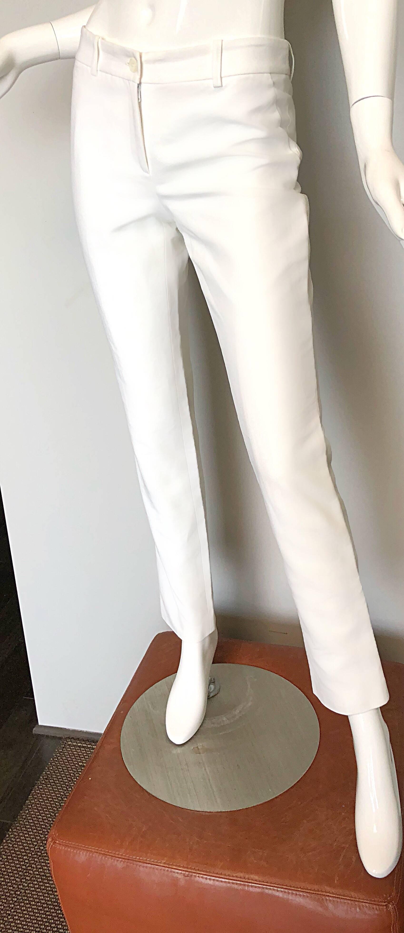 2000s Michael Kors Collection Size 2 White High Waisted Slim Cigarette Pants 1