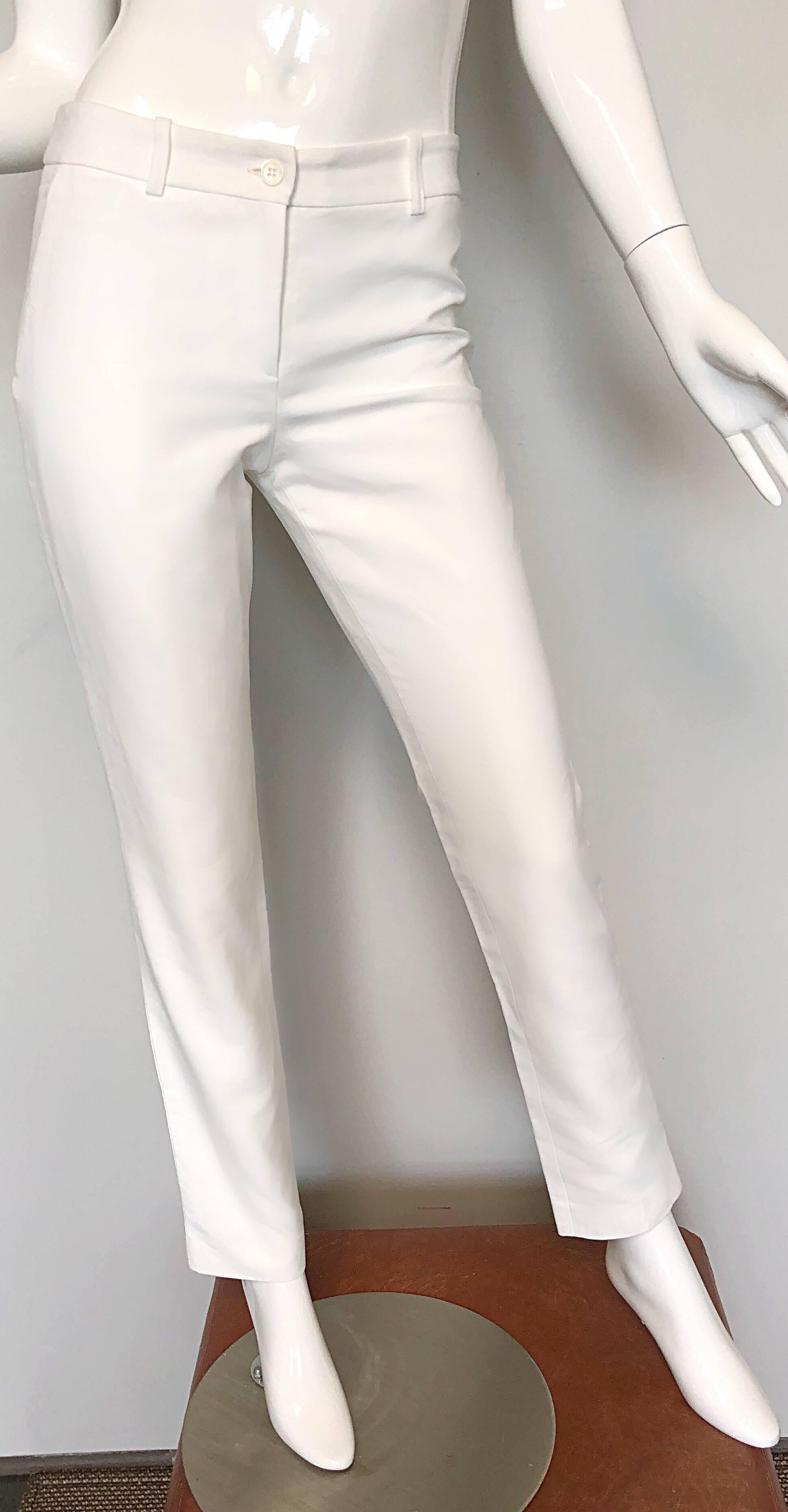 2000s Michael Kors Collection Size 2 White High Waisted Slim Cigarette Pants 2