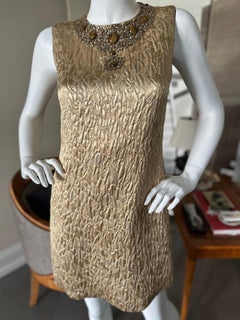 Michael Kors Collection 60's Style Gold Dress with Jeweled Tigereye Necklace